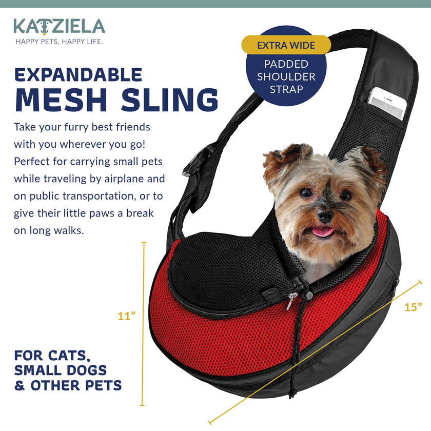 Pet Carrier Expandable Sling For Small Dogs And Cats Red