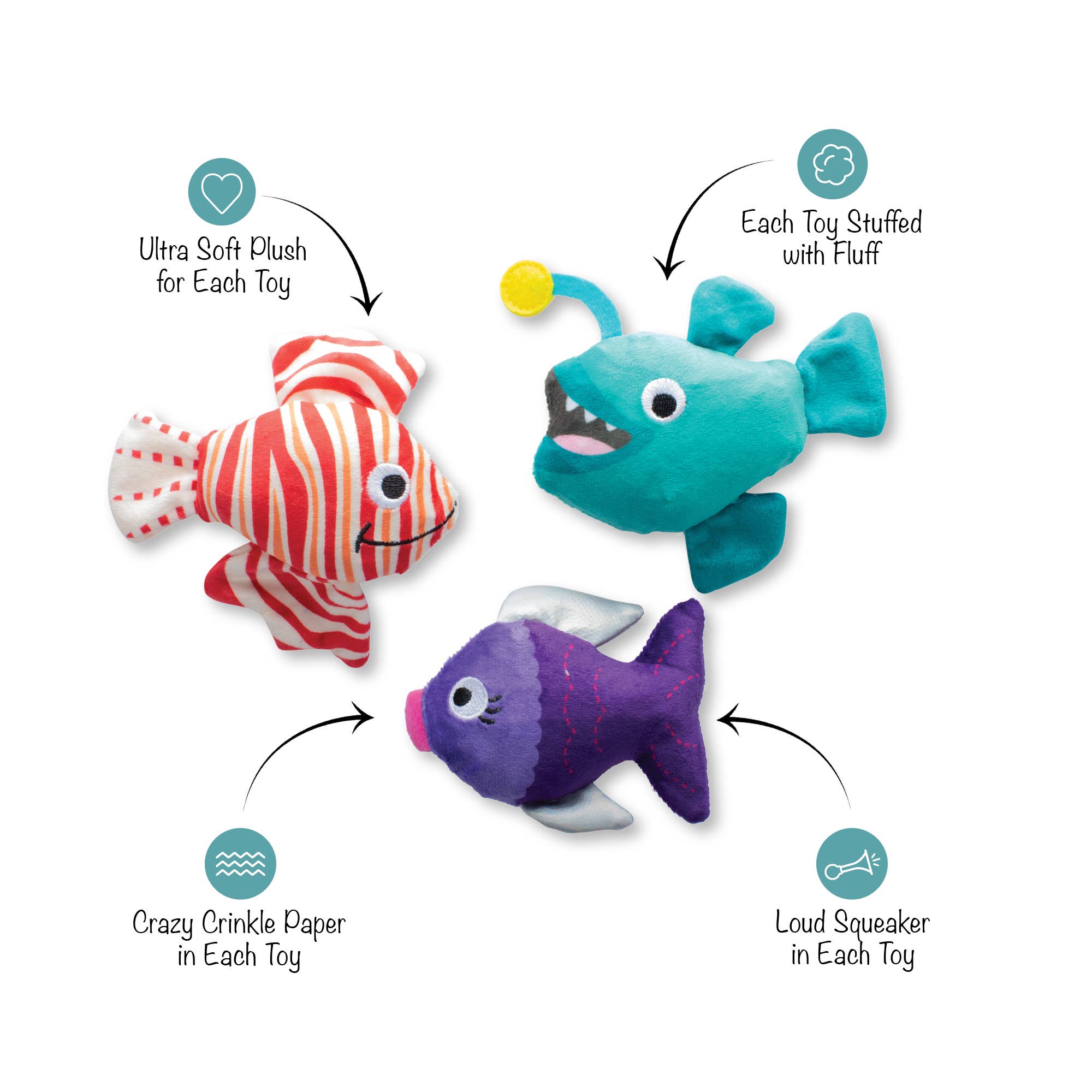 Doy Toy Fish Small Dog 3pc Plush Set