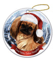 Pekingese Brown Santa Hat Dog Porcelain  Ornament