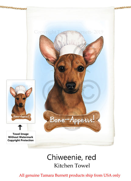 Chiweenie- Red Flour Sack Kitchen Towel