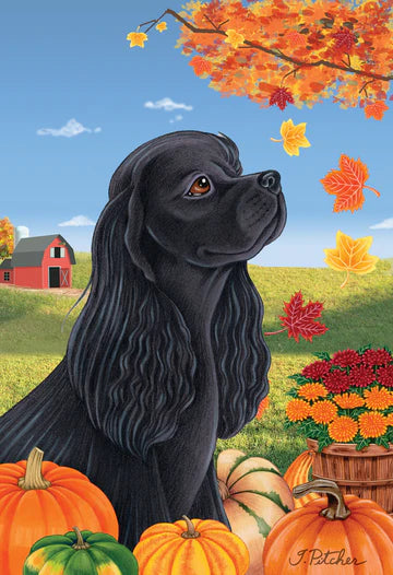 Cocker Spaniel, Black Garden Flag (Fall)