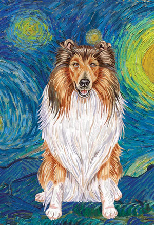 Collie Starry Night Garden Flag