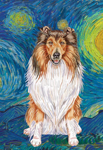 Collie Starry Night Garden Flag