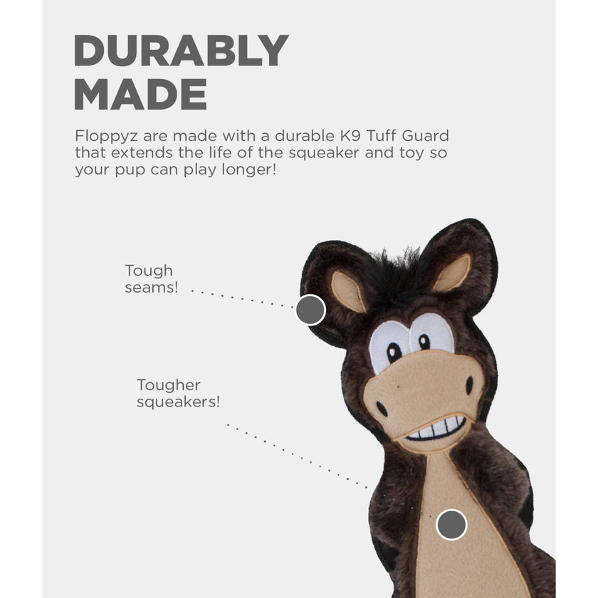Outward Hound Floppyz Donkey Squeaky Dog Toy, Brown, Medium