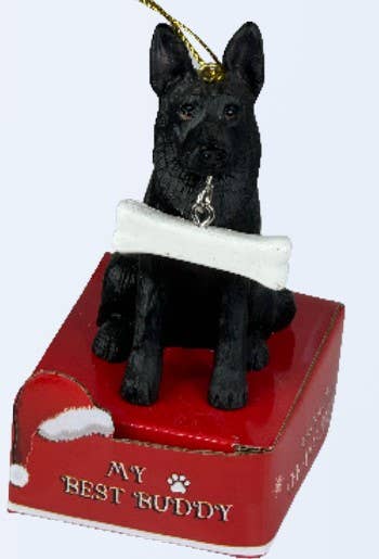 German Shepherd, Black Dog Bone Ornament