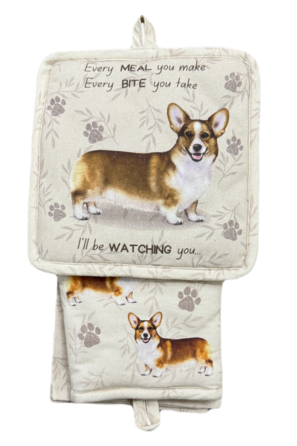 Welsh Corgi, oven mitt set