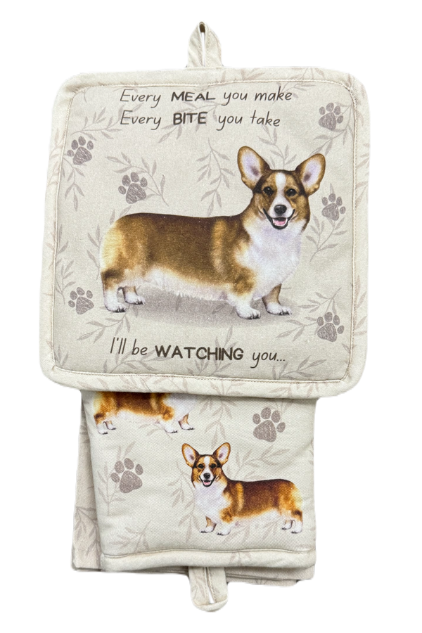 Welsh Corgi, oven mitt set
