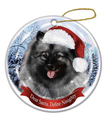 Keeshond Santa Hat Dog Porcelain Ornament