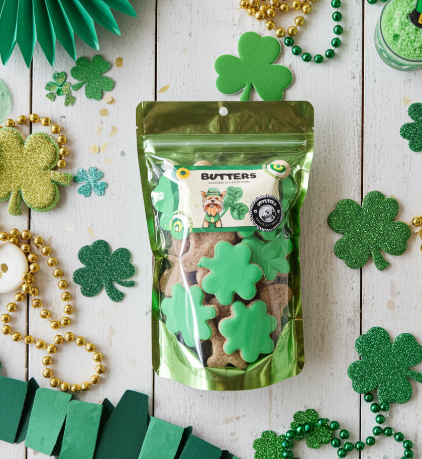 Dog Treat Cookies Shamrock St. Patrick's Day Gift Bag