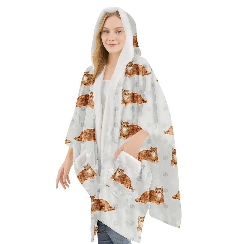 Tabby Orange Snugg Wraps with Hoodie – Ultra Soft Sherpa Fleece Wrap for Pet Lovers