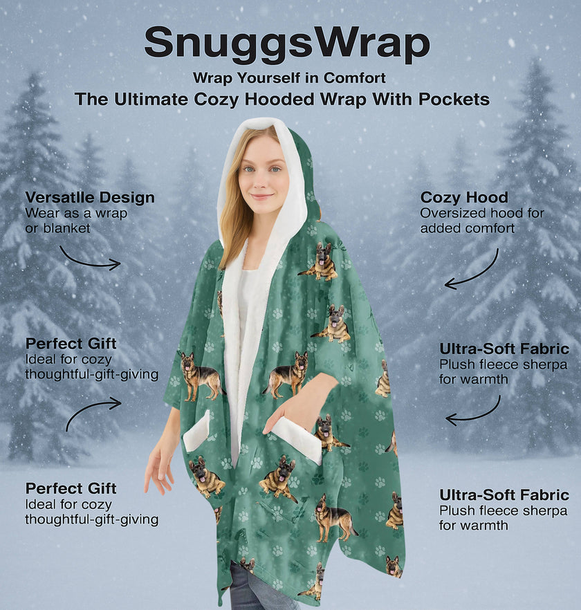 German Shepherd Snugg Wraps with Hoodie – Ultra Soft Sherpa Fleece Wrap for Pet Lovers