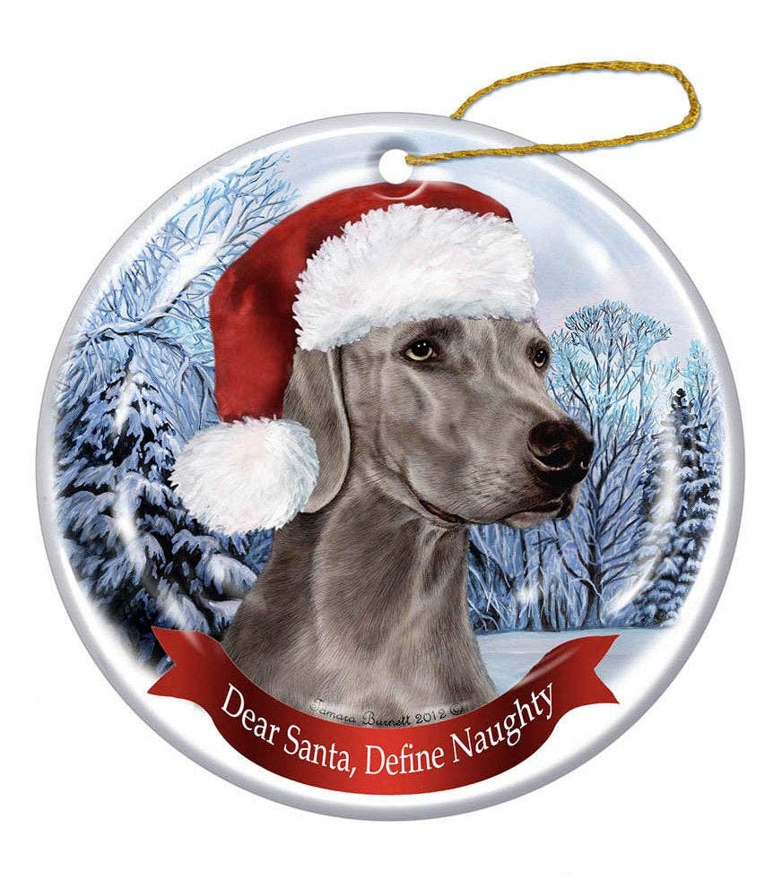 Weimaraner Santa Hat Dog Porcelain  Ornament