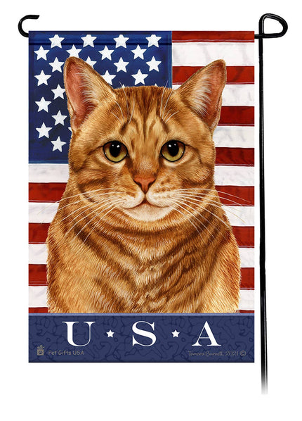 This Orange Tabby USA American Garden Flag is a testament to the beauty of your favorite breed and the American Flag. 