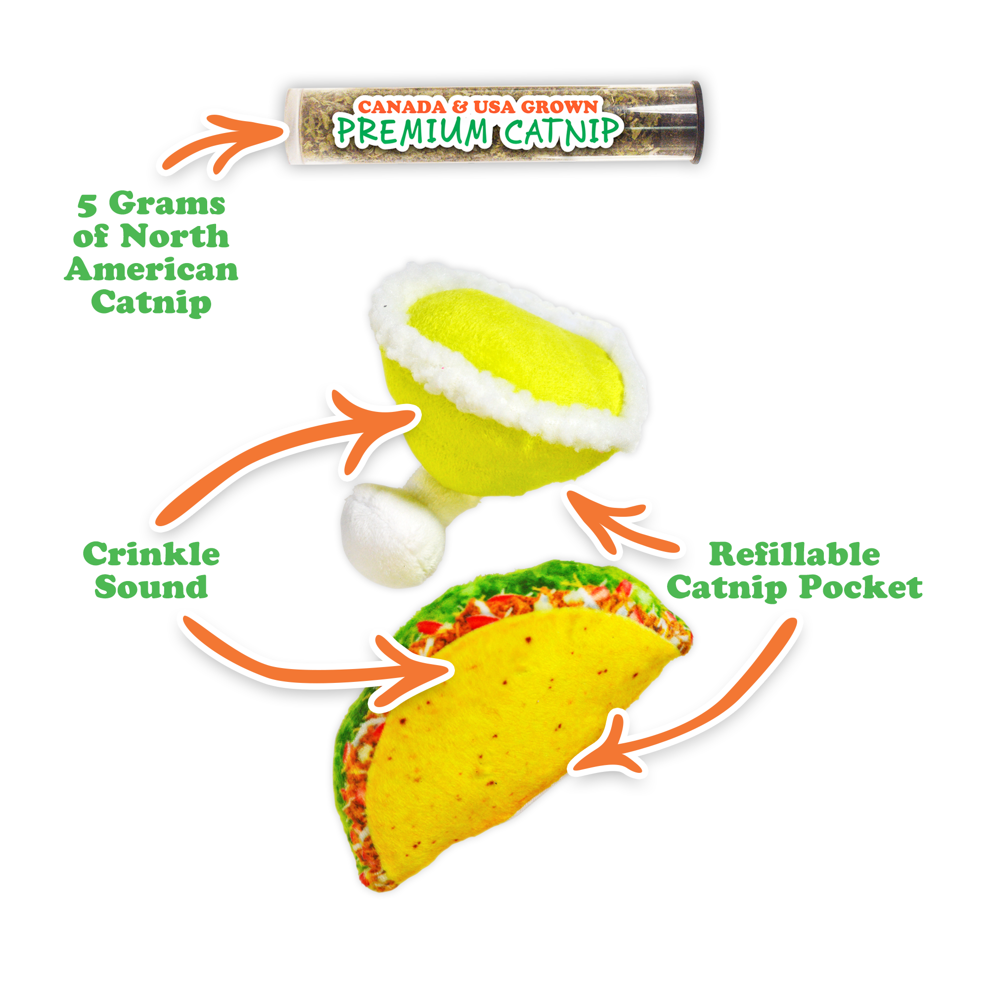 Meowijuana® Get Spicy Taco Margarita Catnip Toy 2-Pack