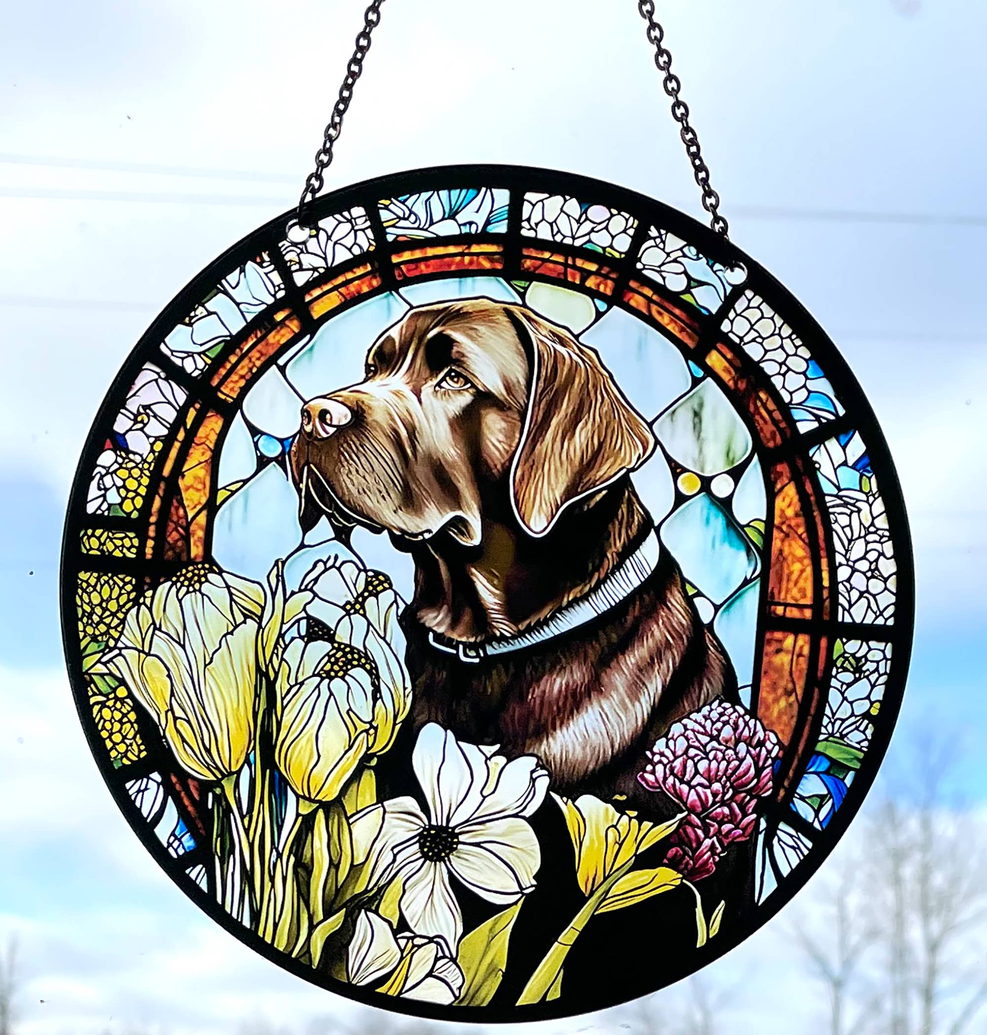 Chocolate Labrador Suncatcher with Chain