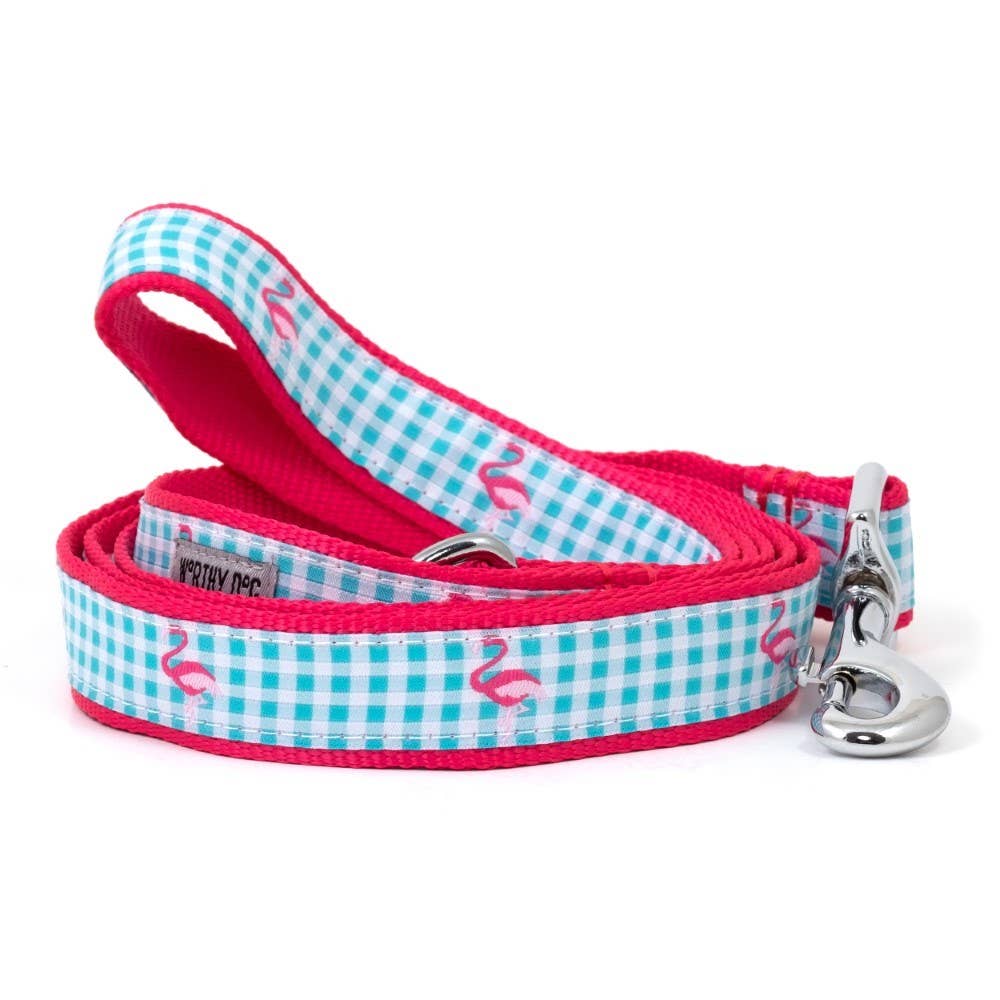 Gingham Flamingos Dog Lead Leash