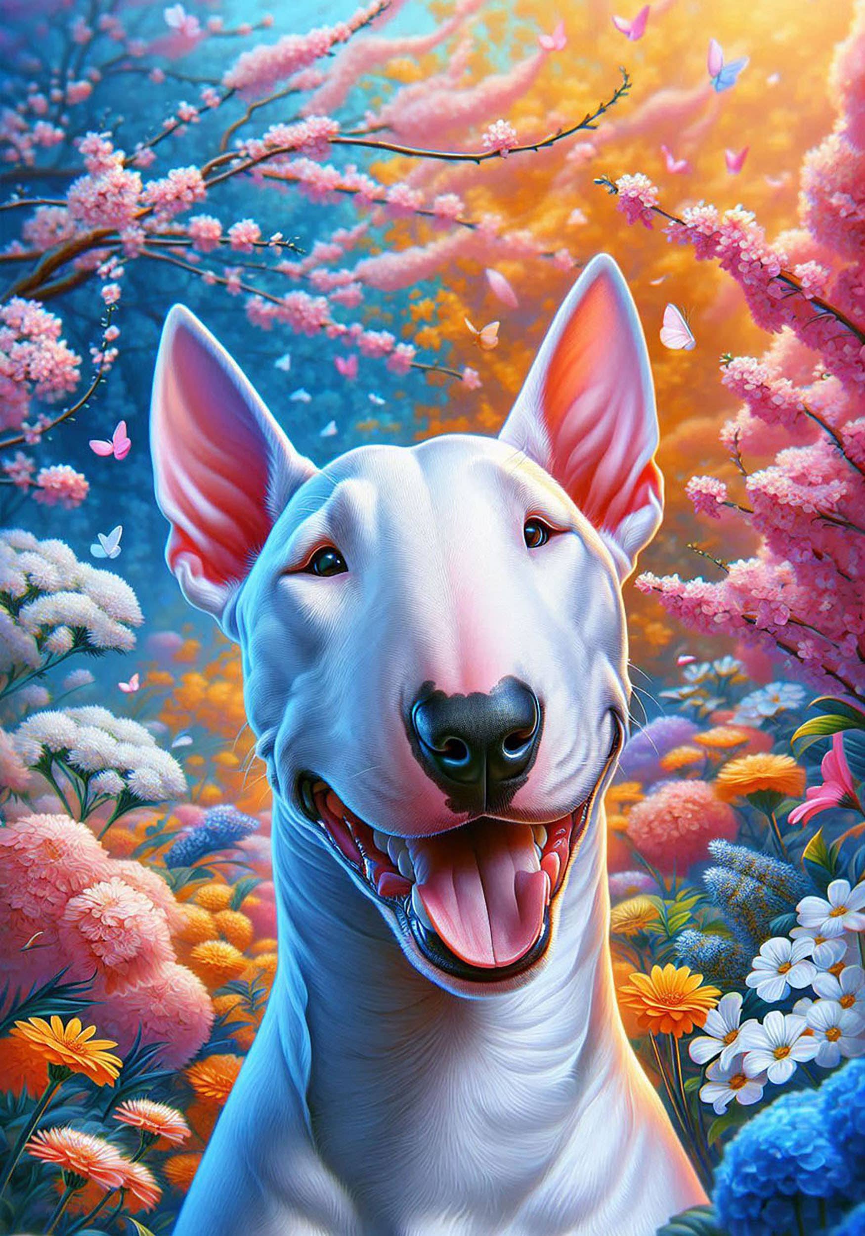 Bull Terrier White Colorful Floral Large House Flag