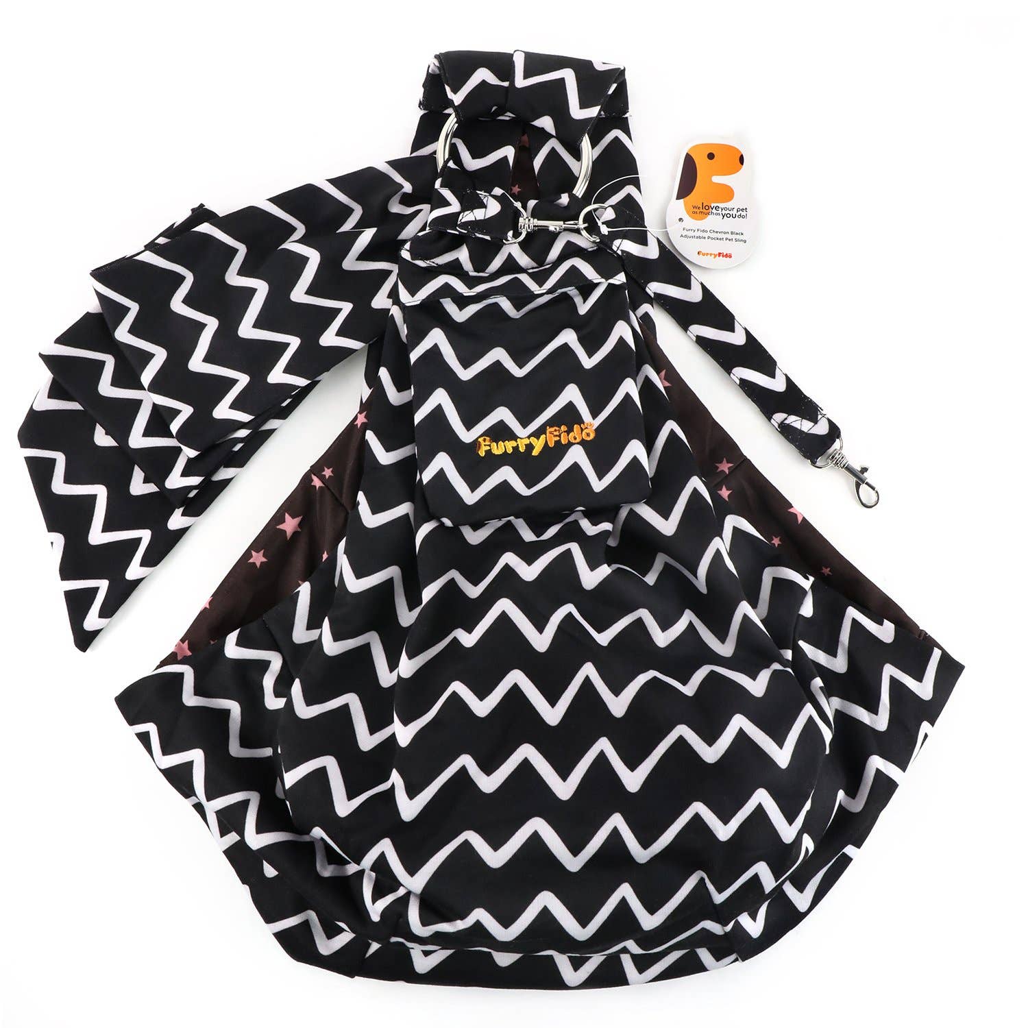 Furry Fido Chevron Black Adjustable Pocket Pet Sling