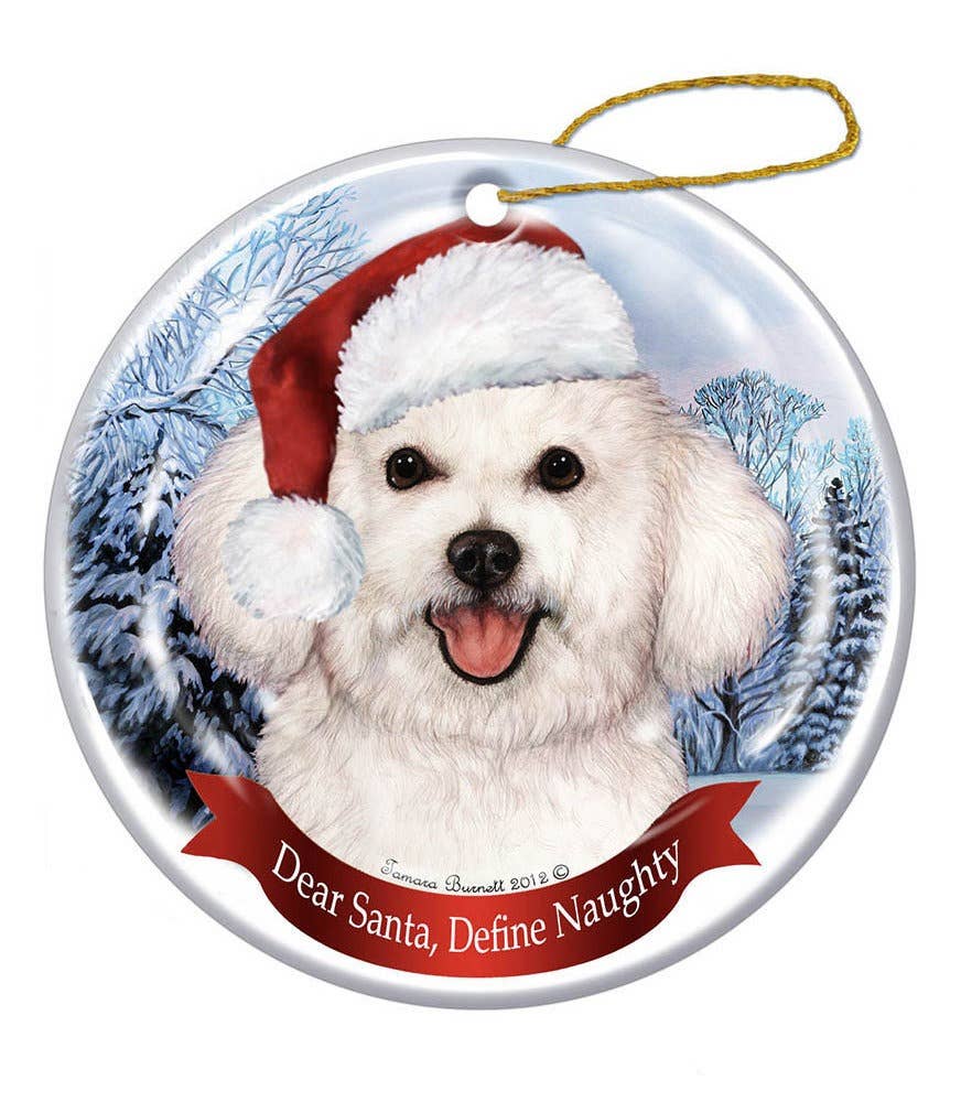 Bichon Frise Santa Hat Dog Porcelain Christmas Ornament