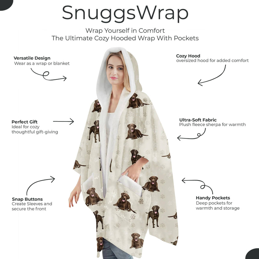 Labrador, Chocolate Snugg Wraps with Hoodie – Ultra Soft Sherpa Fleece Wrap for Pet Lovers
