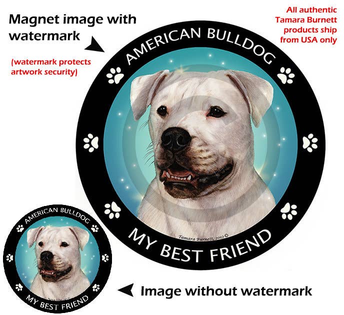 American Bulldog White My Best Friend Circular Magnet