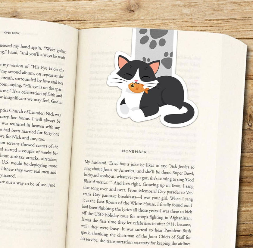 Cat with Goldfish Reversible Magnetic Bookmark