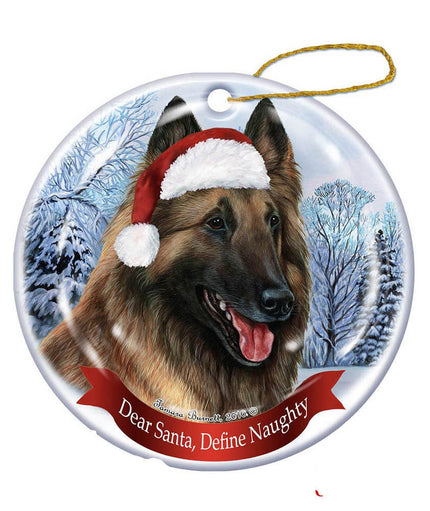 Belgian Tervuren Santa Hat Dog Porcelain  Ornament