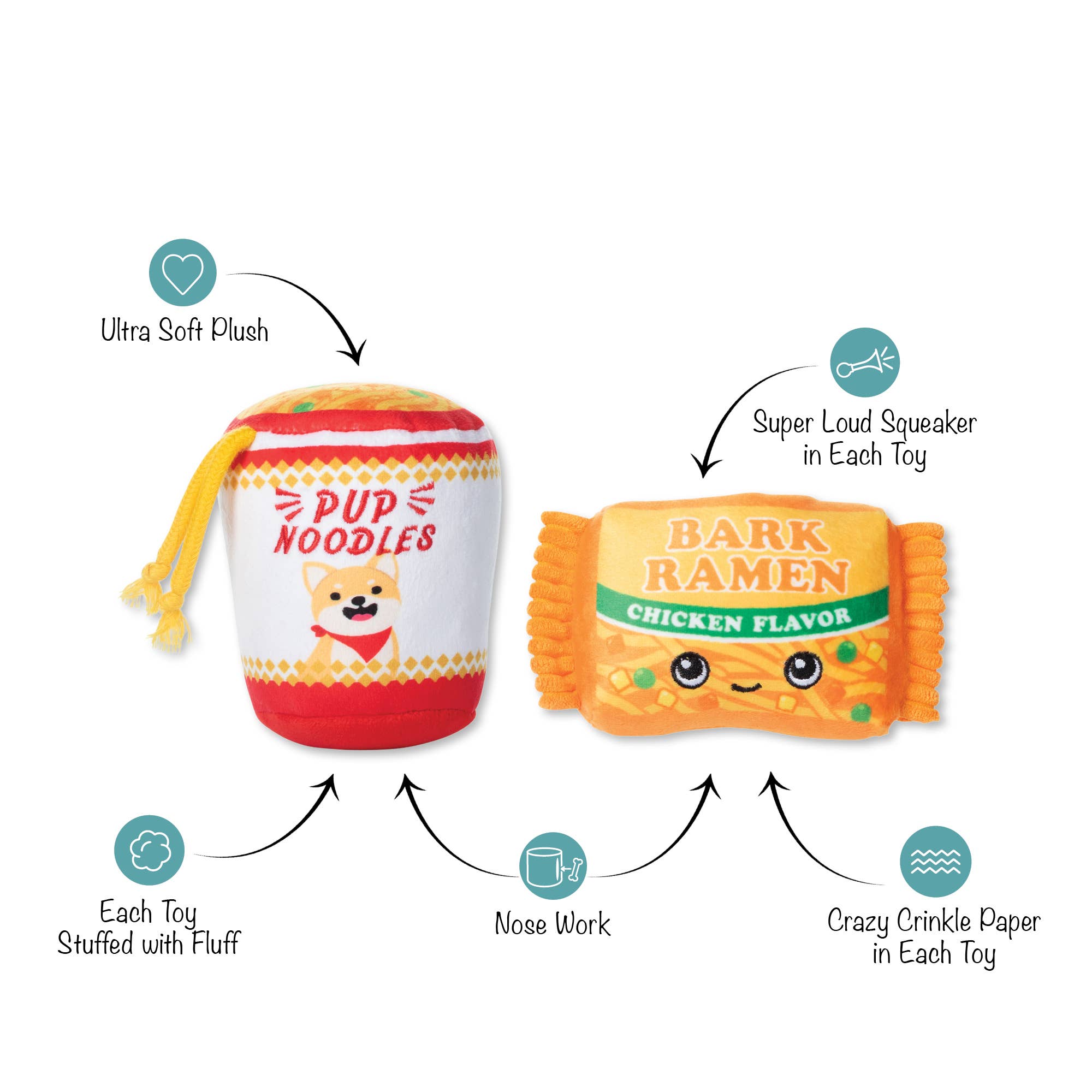 Dog Toy Ramen Noodles 2pc Nothin But Noodles Plush Toy Set
