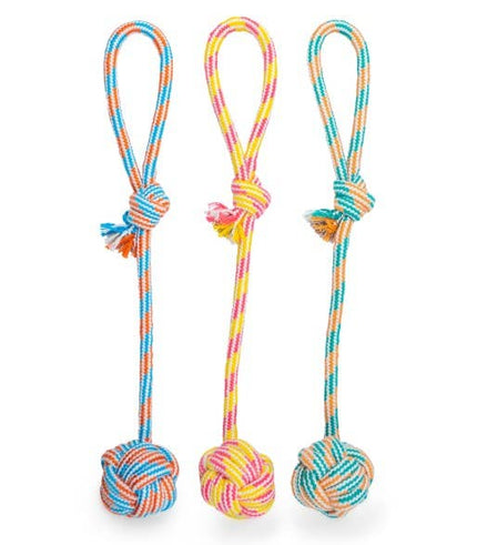 ThoozyPet Ball Tug Rope Dog Toy with Handle Blue / Red 17