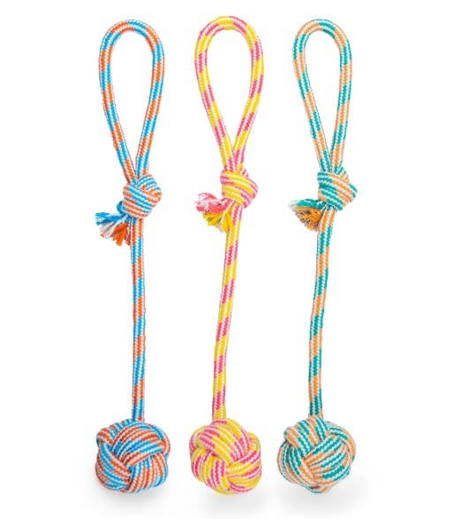 ThoozyPet Ball Tug Rope Dog Toy with Handle Blue / Red 17