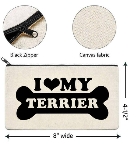 I Love My Terrier Canvas Multi-Use Zipper Bag