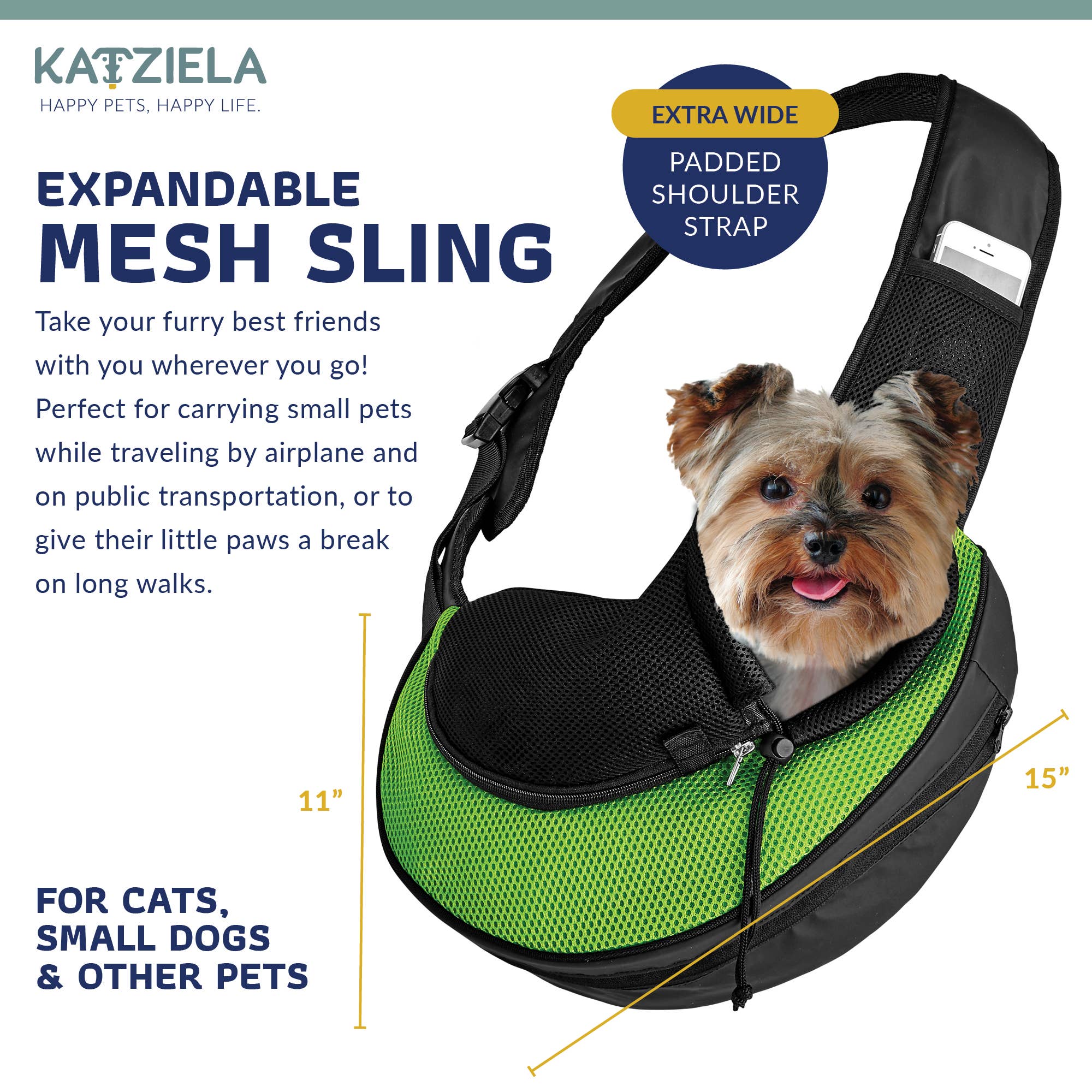 Pet Carrier Expandable Sling For Small Dogs And Cats Green