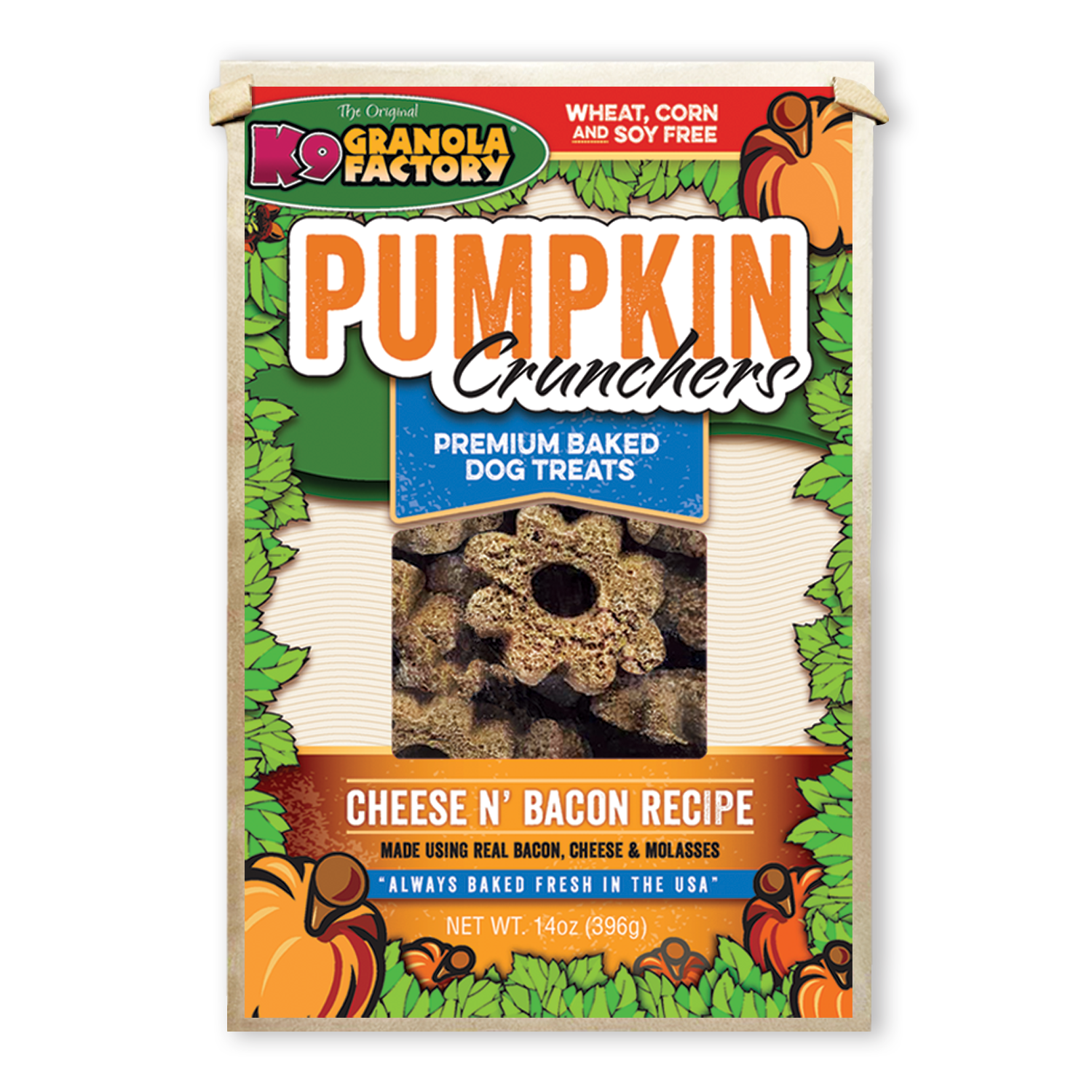 Pumpkin Crunchers, Cheese N' Bacon Recipe Dog Treats, 14oz