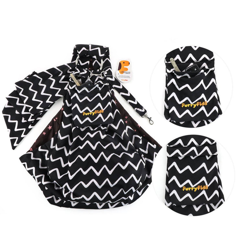 Furry Fido Chevron Black Adjustable Pocket Pet Sling