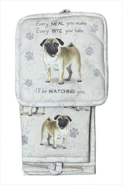 Pug, oven mitt set