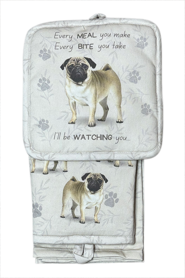 Pug, oven mitt set