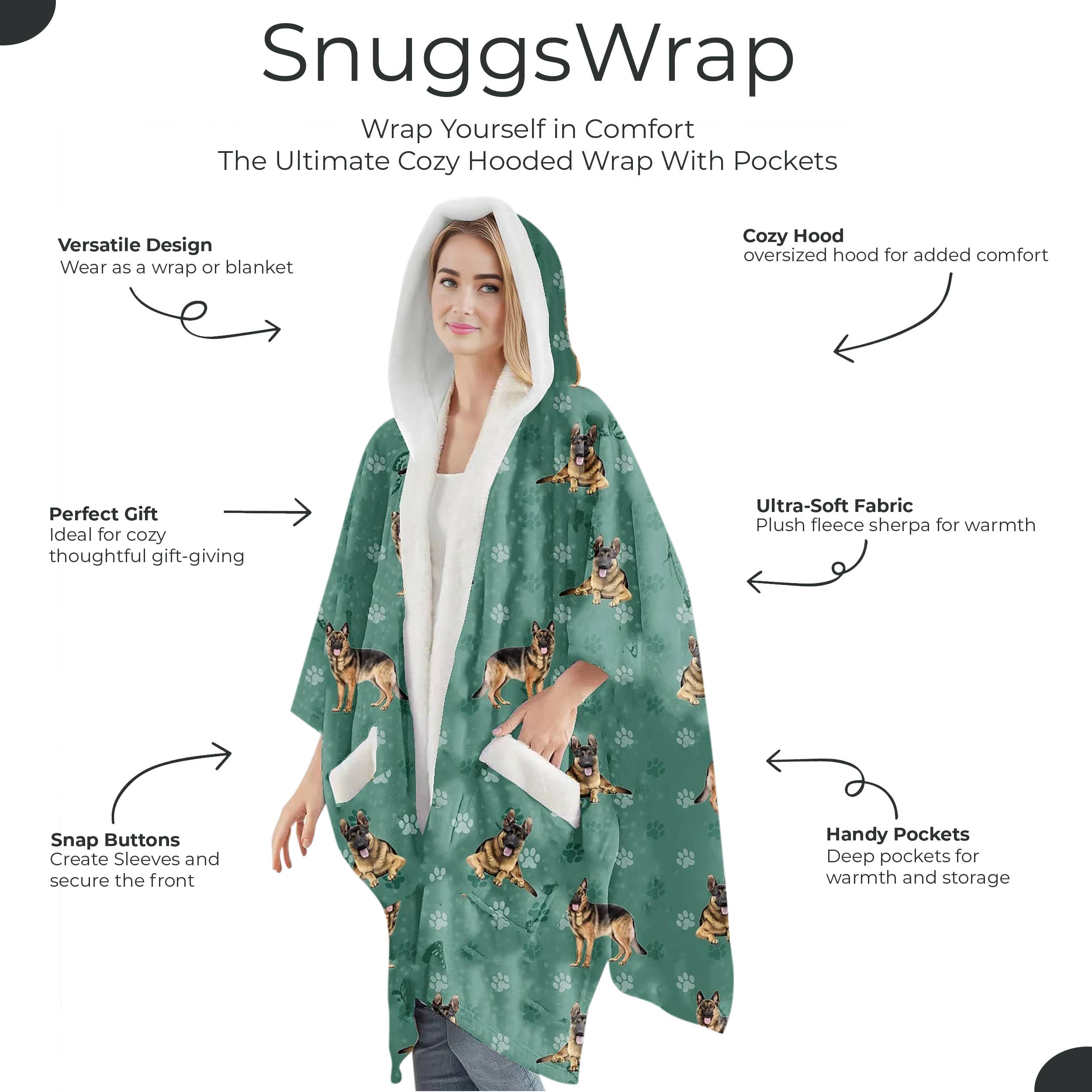 German Shepherd Snugg Wraps with Hoodie – Ultra Soft Sherpa Fleece Wrap for Pet Lovers