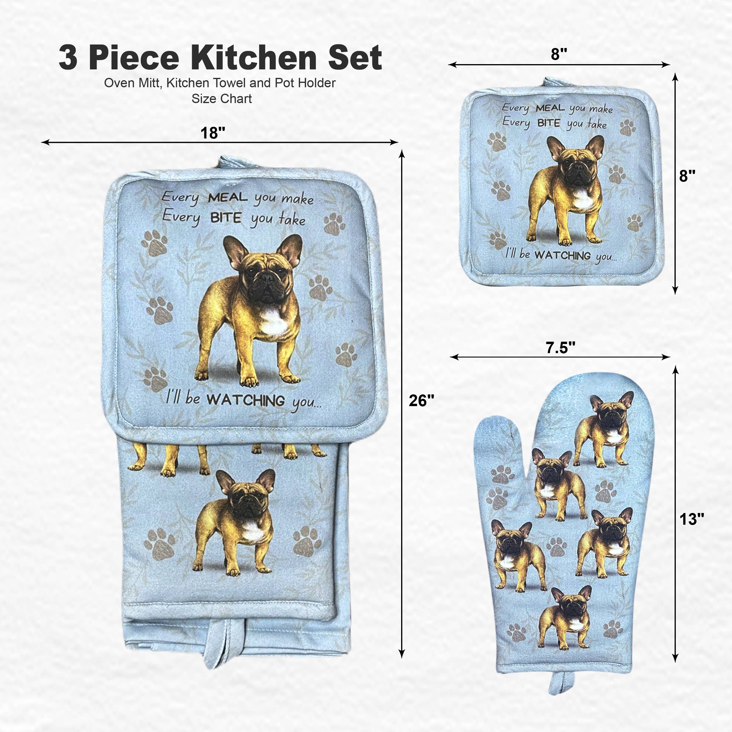 French Bulldog, oven mitt set