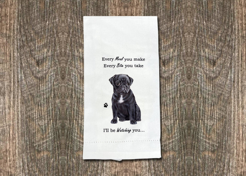Pug Black Kitchen Towel