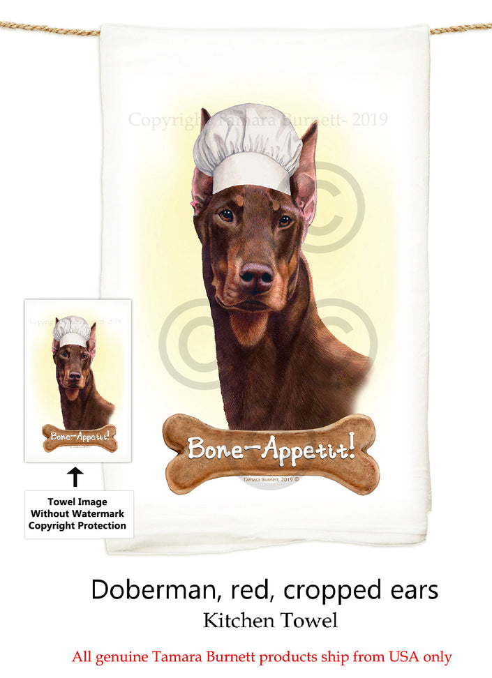 Doberman Red Cropped Flour Sack Kitchen Towel