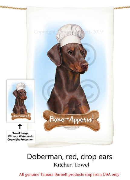 Doberman Red Uncropped Flour Sack Kitchen Towel