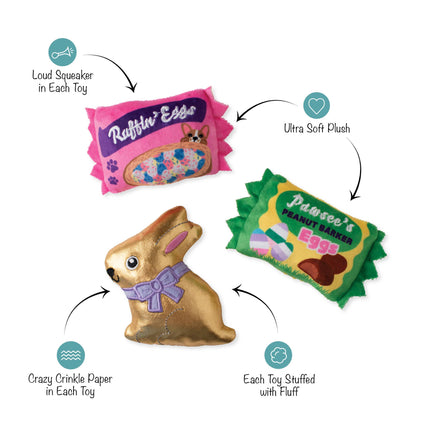 Dog Toy Candy Shaped Eggstra Sweets 3pc Small Dog Plush Toy Set