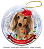 Dachshund Long Hair Cream Santa Hat Dog Porcelain  Ornament