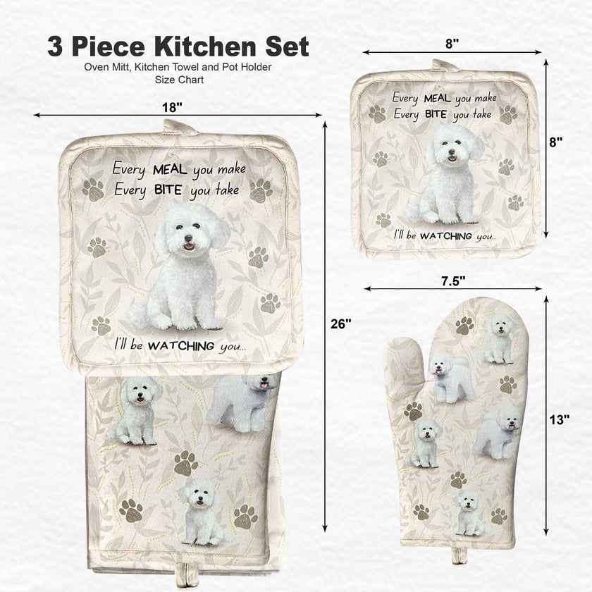 Bichon Frise, oven mitt set