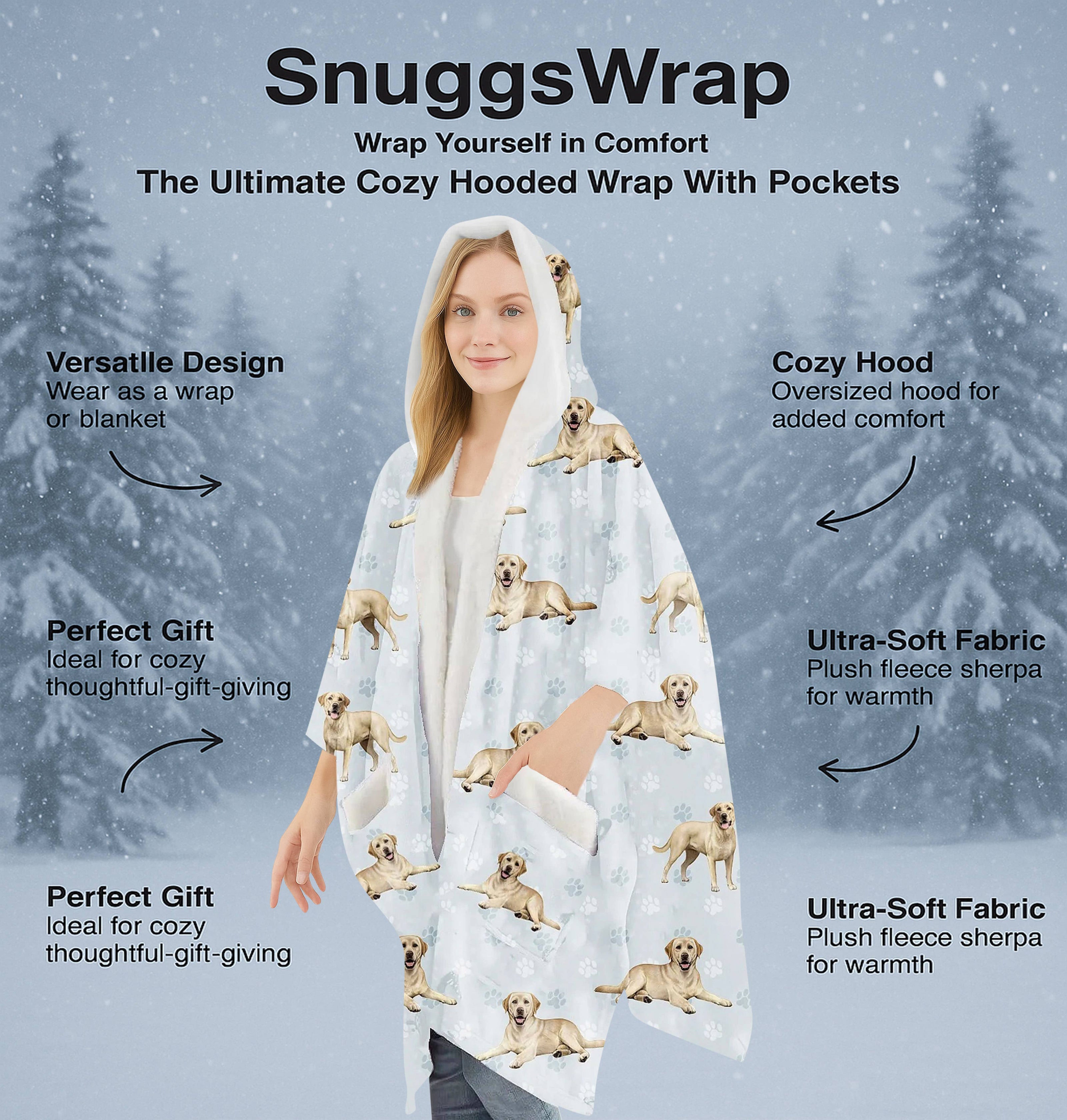 Labrador,Yellow Snugg Wraps with Hoodie – Ultra Soft Sherpa Fleece Wrap for Pet Lovers