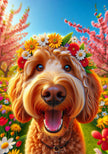 Labradoodle Red Colorful Floral Large House Flag