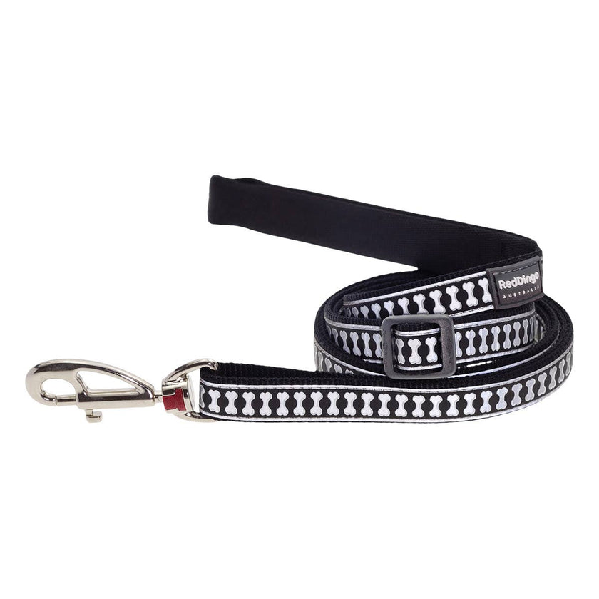 Adjustable Dog Leash Reflective Bones Black
