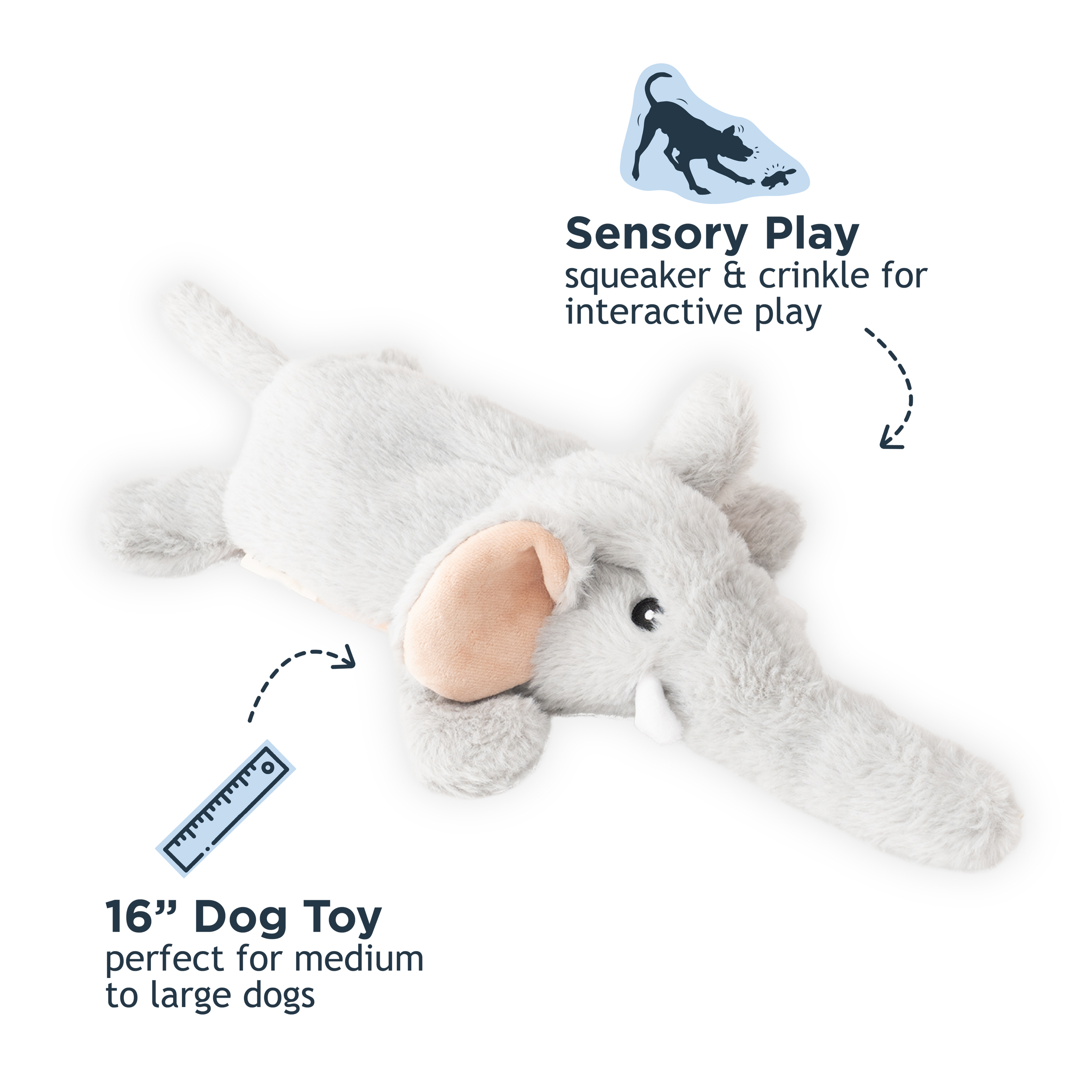 Dog Toy Elephant Stuffless Plush Squeaker Toy