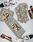 Shih Tzu Tan and White, oven mitt set