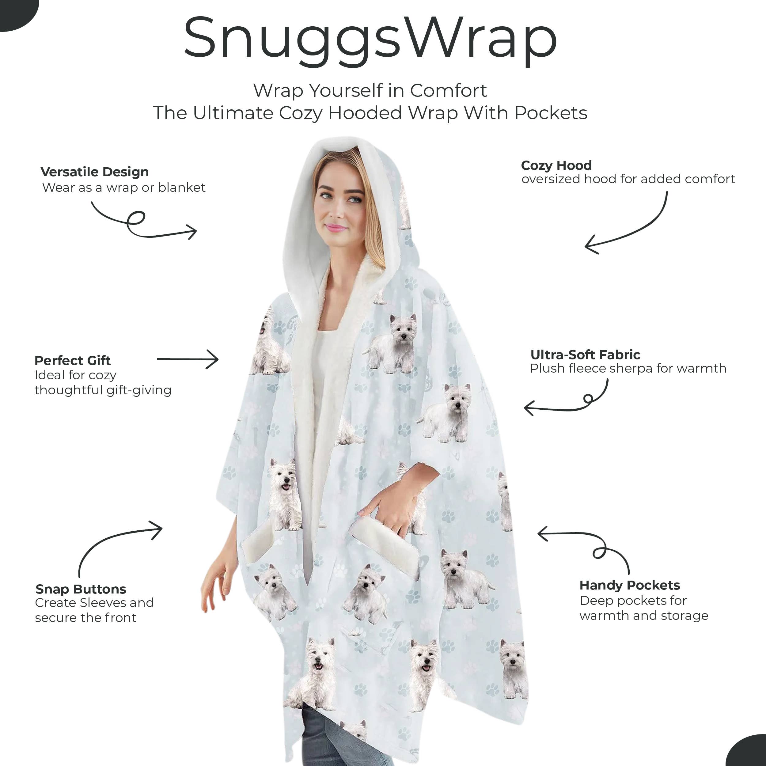 Westie Snugg Wraps with Hoodie – Ultra Soft Sherpa Fleece Wrap for Pet Lovers